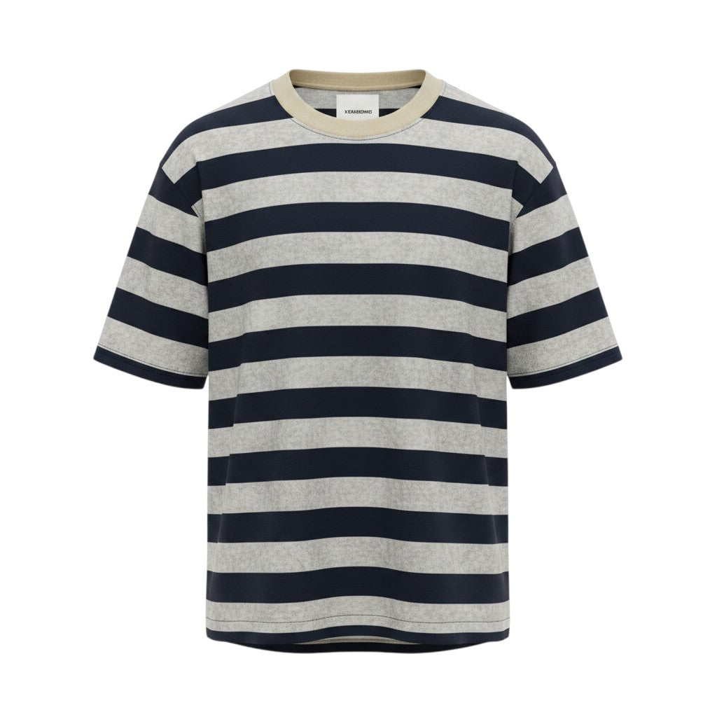 Men's Navy & Grey Distressed Stripe Oversized Round-Neck Tee