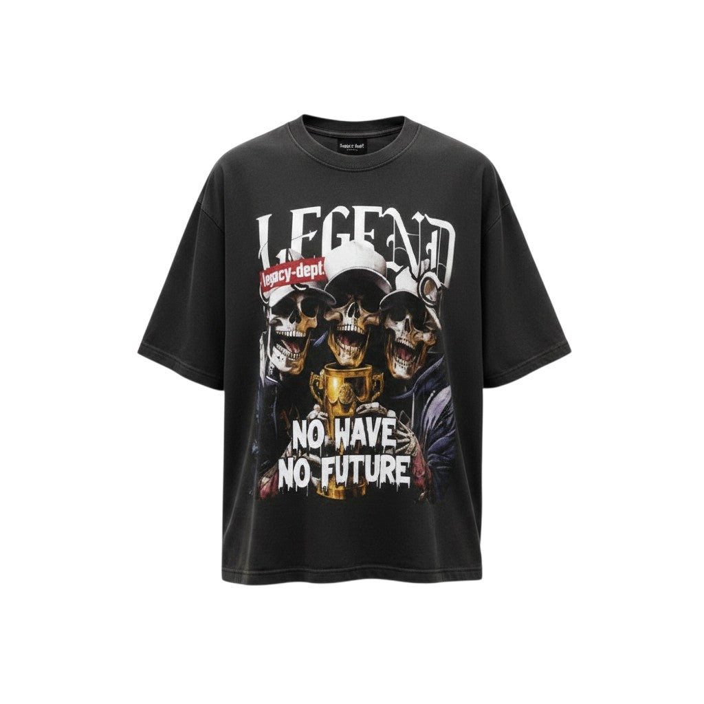 Men's Washed Black Skull Graphic Oversized Tee