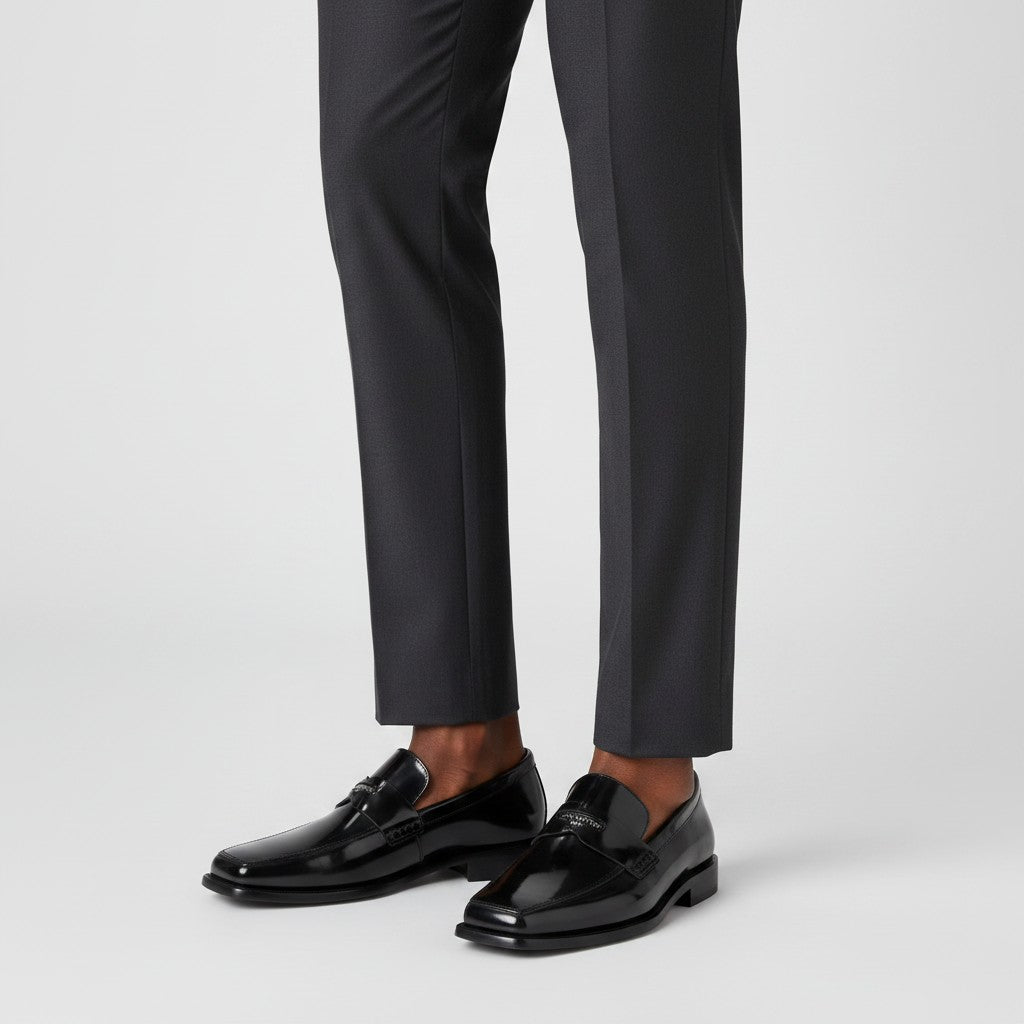Men's Black Patent Leather Square-Toe Penny Loafers