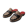 Women's Beige Monogram Canvas Backless Mule Loafers with Silver Horsebit Hardware