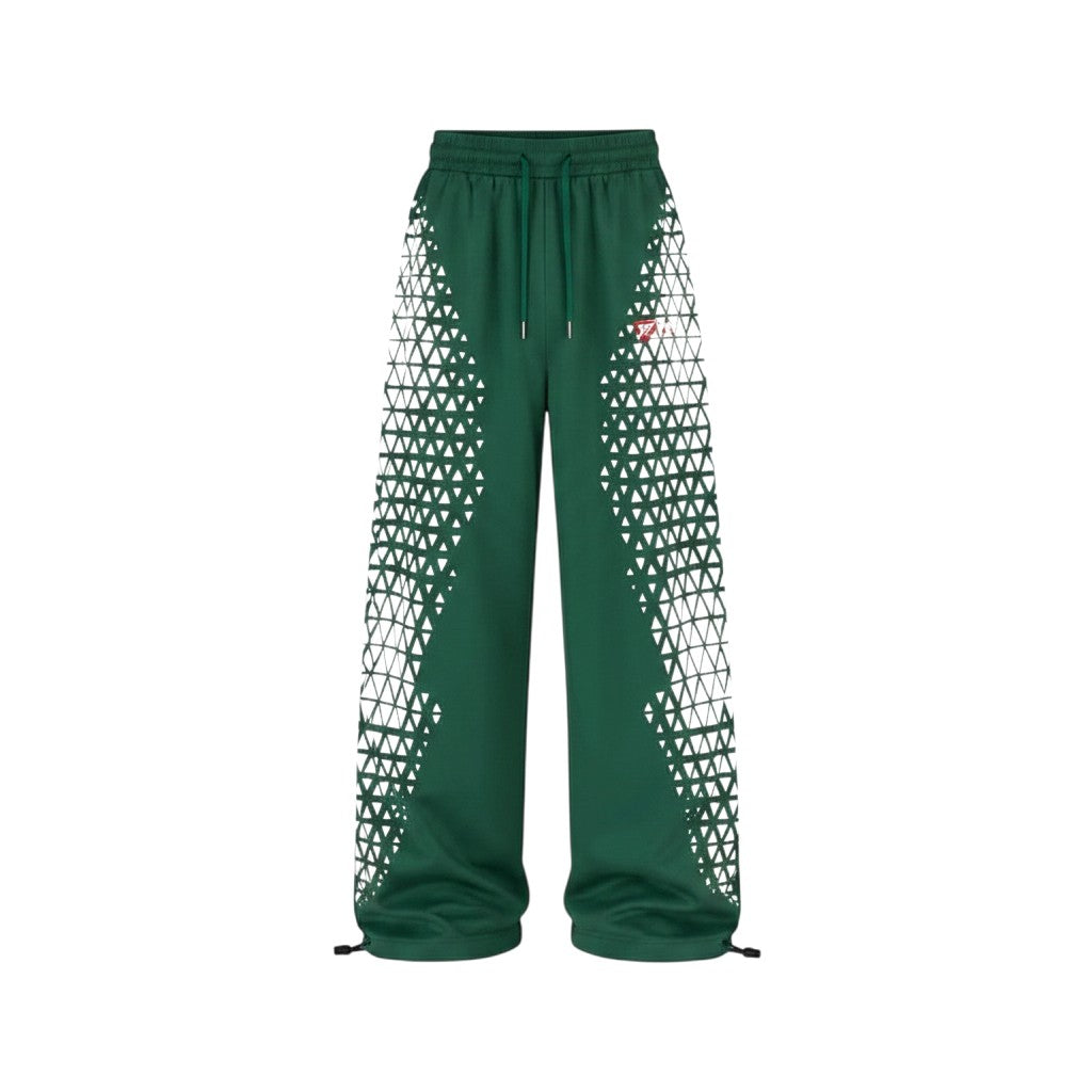Men's Green Wide-Leg Geometric Panel Print Joggers