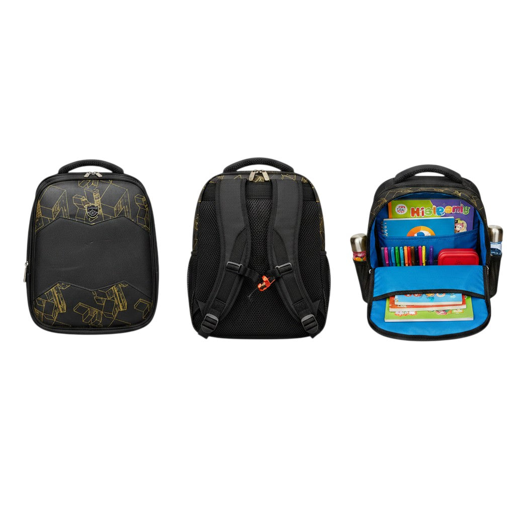 Black Gold Geometric 3D Panel Kids School Backpack