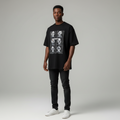 Men's Black Oversized Graphic Tee – All-Over Skull Grid Print