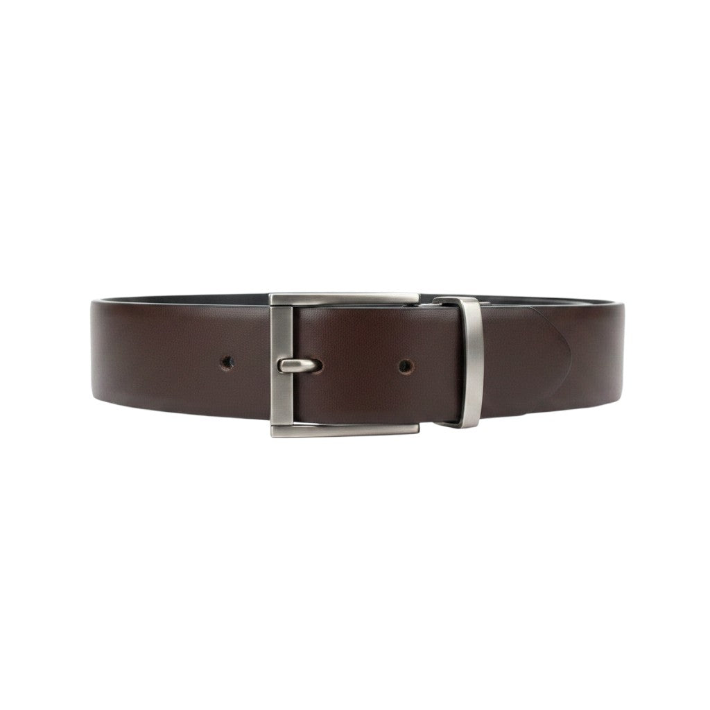 Embossed Patterned Leather Belt Single-Prong Buckle