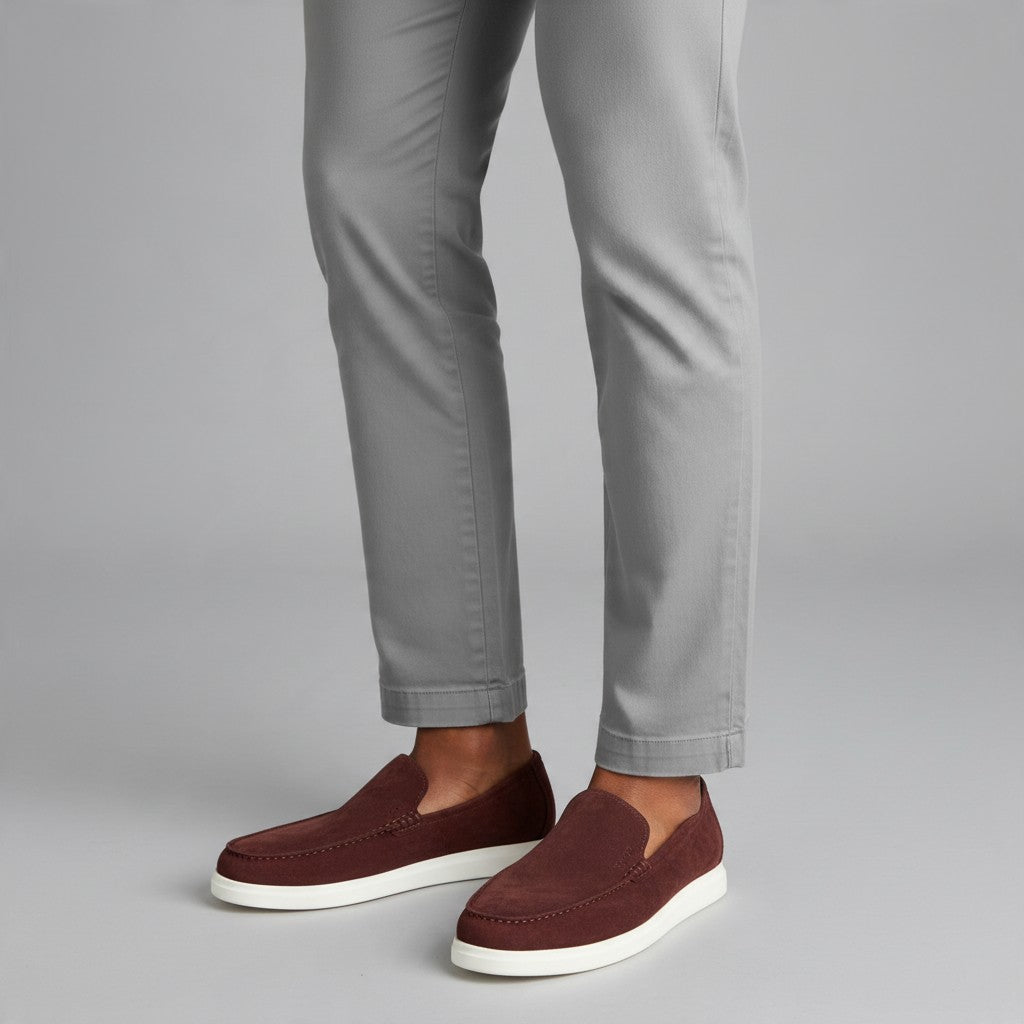 Burgundy Apron-Toe Contrast-Sole Loafers
