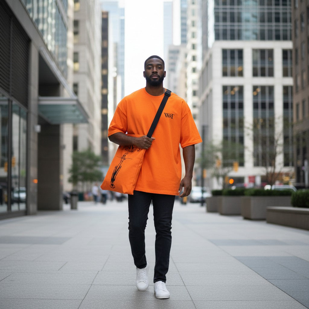 Orange Alphabet Figure Back Graphic Oversized Tee