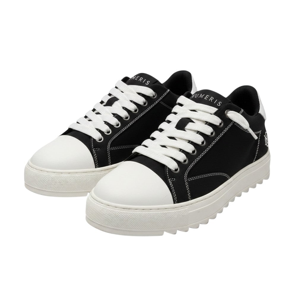 Men's Black & White Low-Top Sneakers with Chunky Serrated Sole