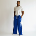 Men's Blue Wide-Leg Track Joggers with White Side Stripe