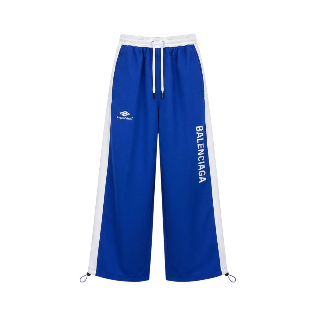 Men's Blue Wide-Leg Track Joggers with White Side Stripe
