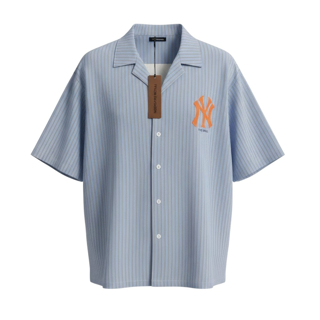 NY Bronx Cuban Collar Shirt – Blue Stripe