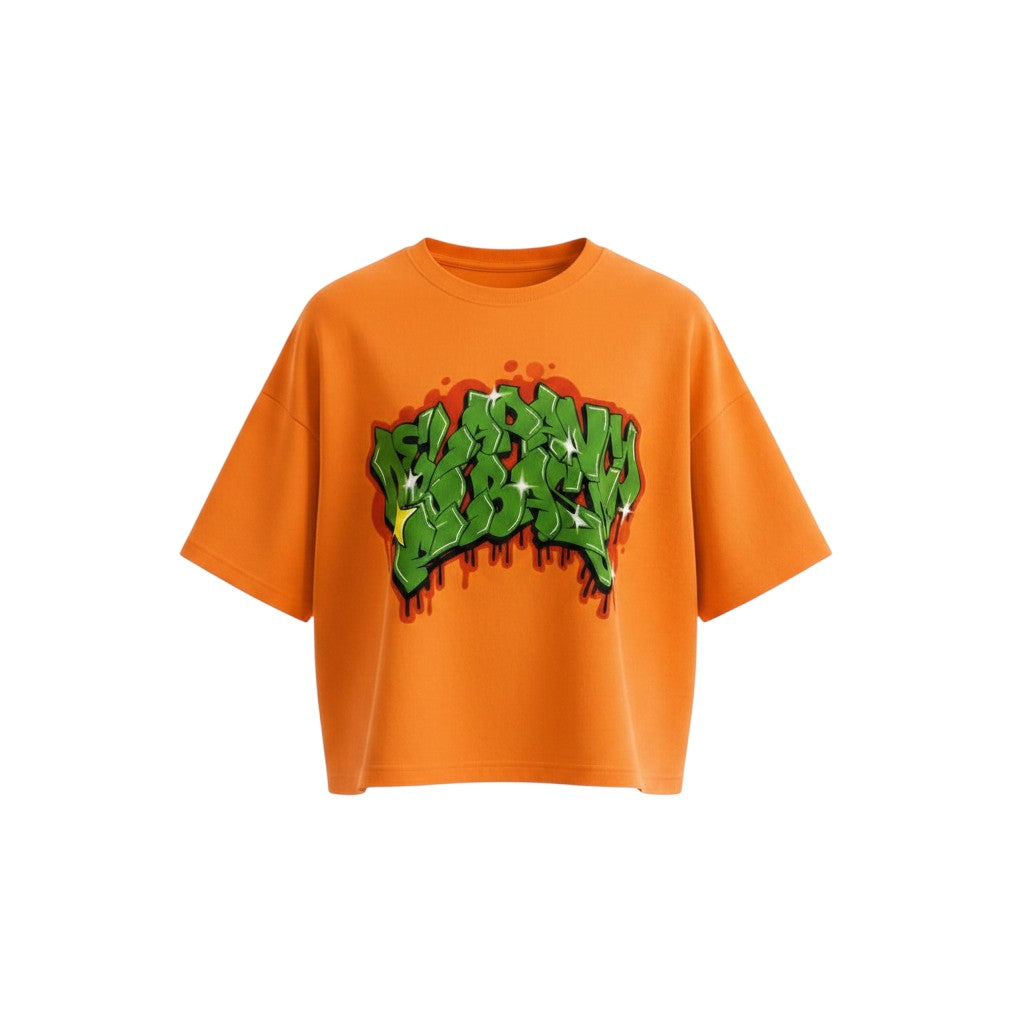 Men's Orange Graffiti Print Oversized Tee