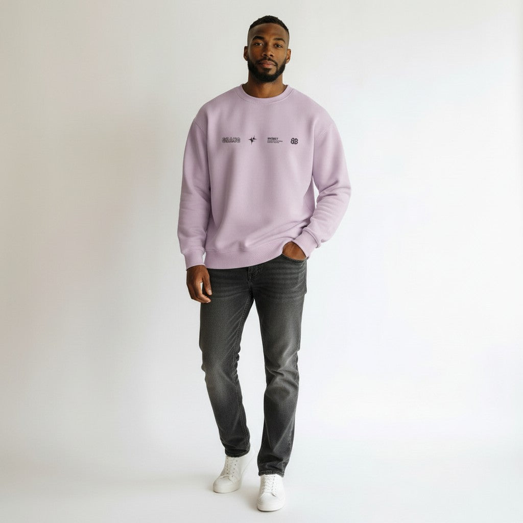 Men's Lilac Minimal Star Text Crew Neck Sweatshirt