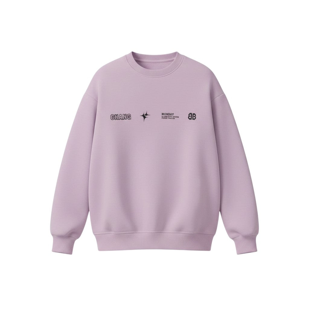 Men's Lilac Minimal Star Text Crew Neck Sweatshirt