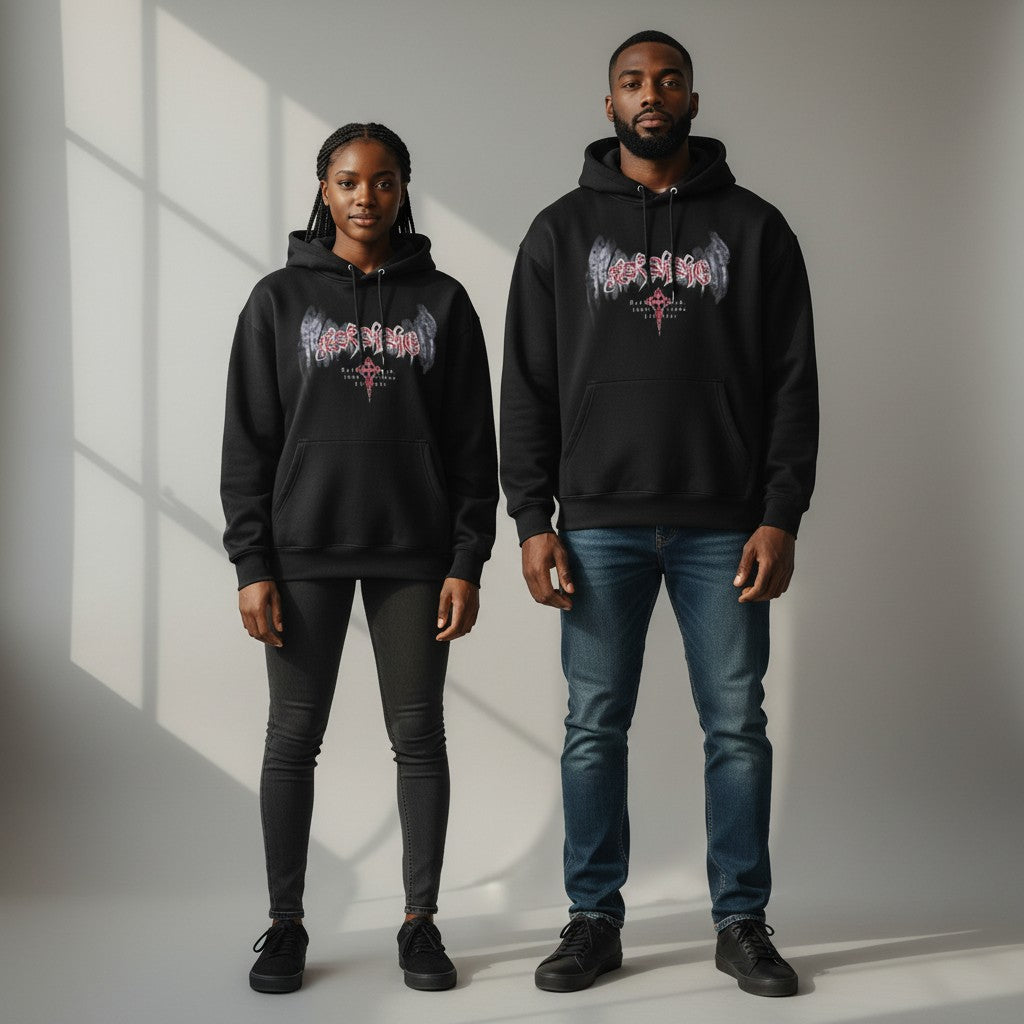 Gothic Cross Graffiti Pullover Hoodie – Black