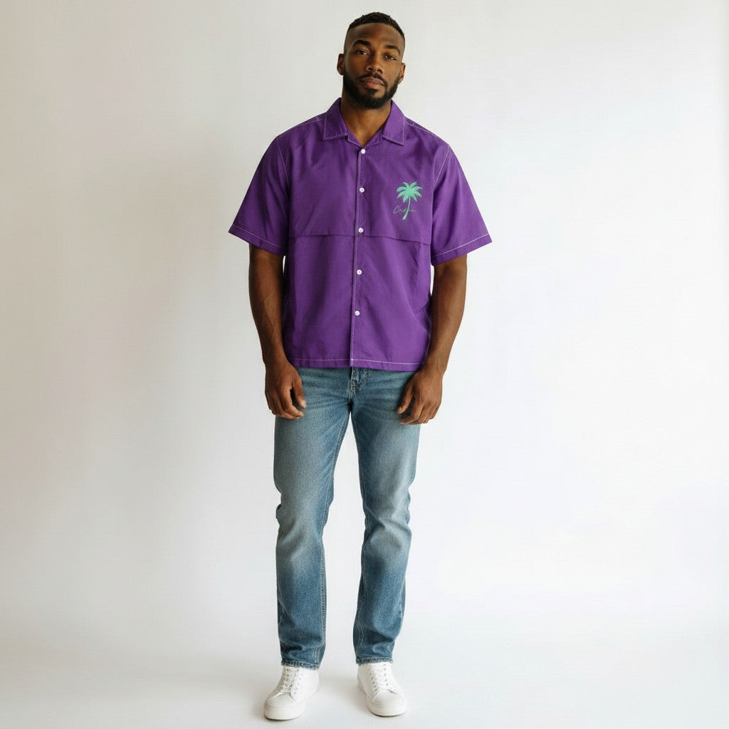 California Palm Cuban Collar Shirt – Purple