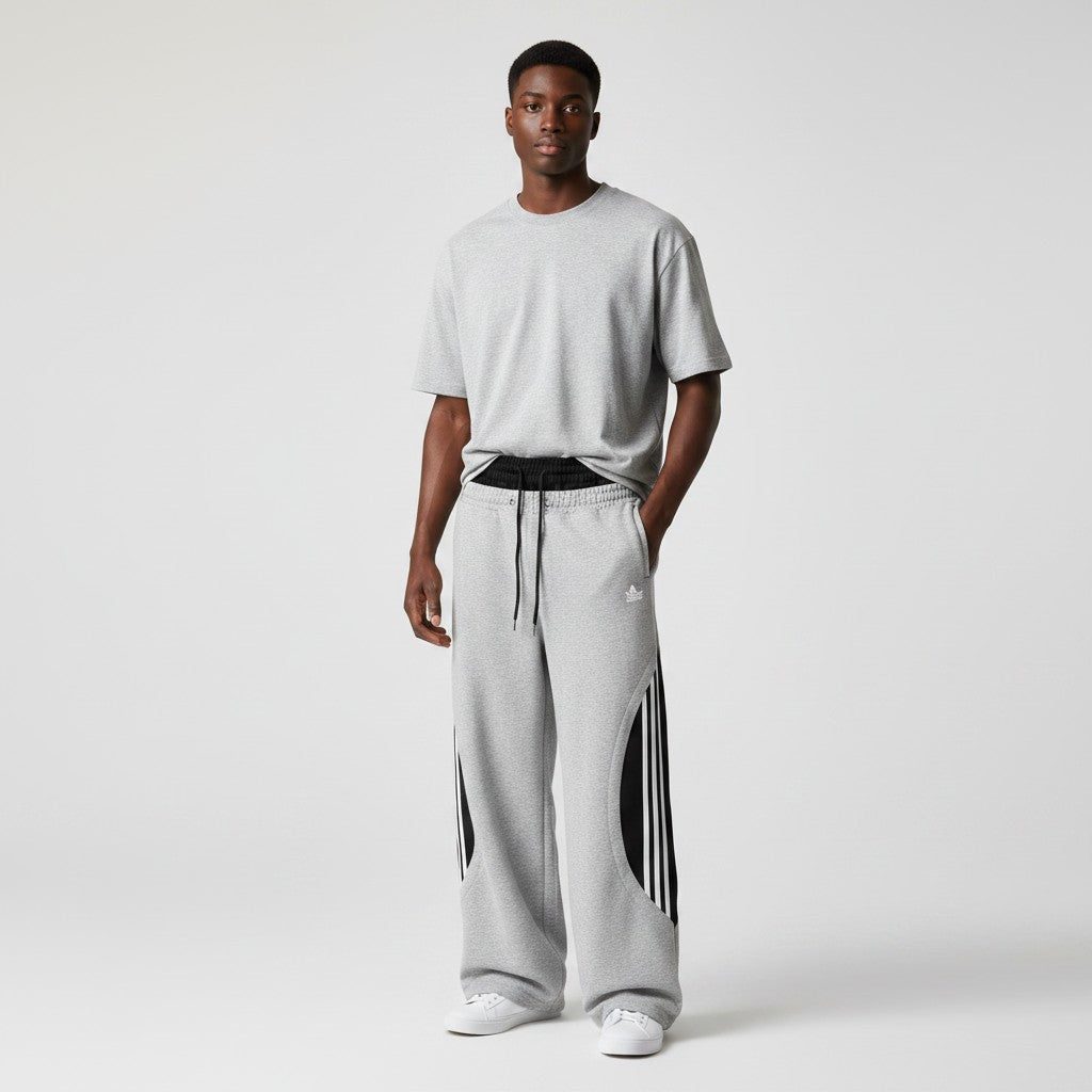 Unisex Two-Tone Colour-Block Wide-Leg Jogger Pants with Stripe Detail