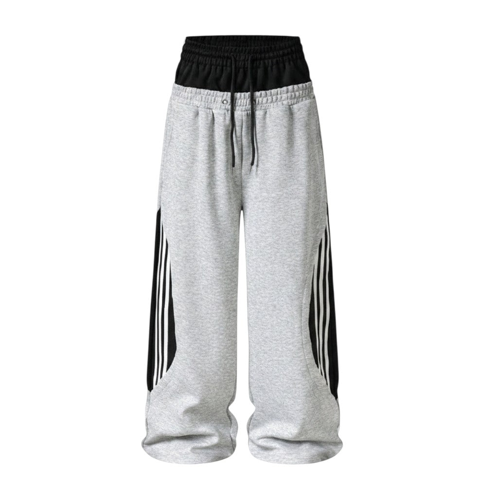 Unisex Two-Tone Colour-Block Wide-Leg Jogger Pants with Stripe Detail