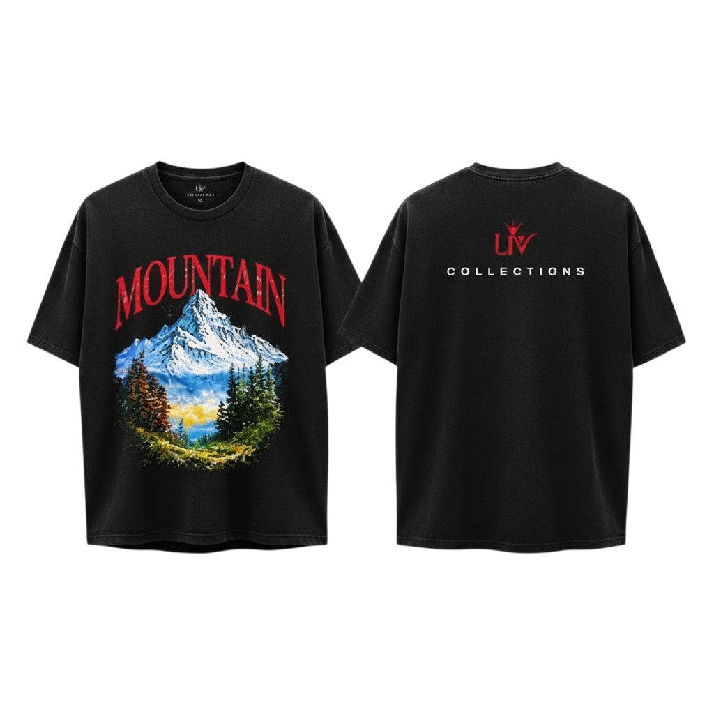 Men's Black Mountain Landscape Graphic Oversized Tee