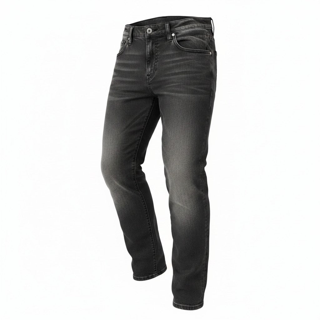 Men's Straight-Leg Washed Black Dark Charcoal Denim Jeans