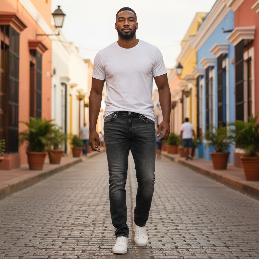 Men's Straight-Leg Washed Black Dark Charcoal Denim Jeans
