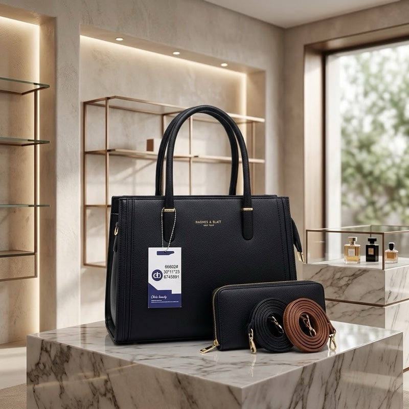 Black Textured Tote & Purse Set