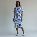 Women's Blue Floral Print Flutter Sleeve Bodycon Midi Dress