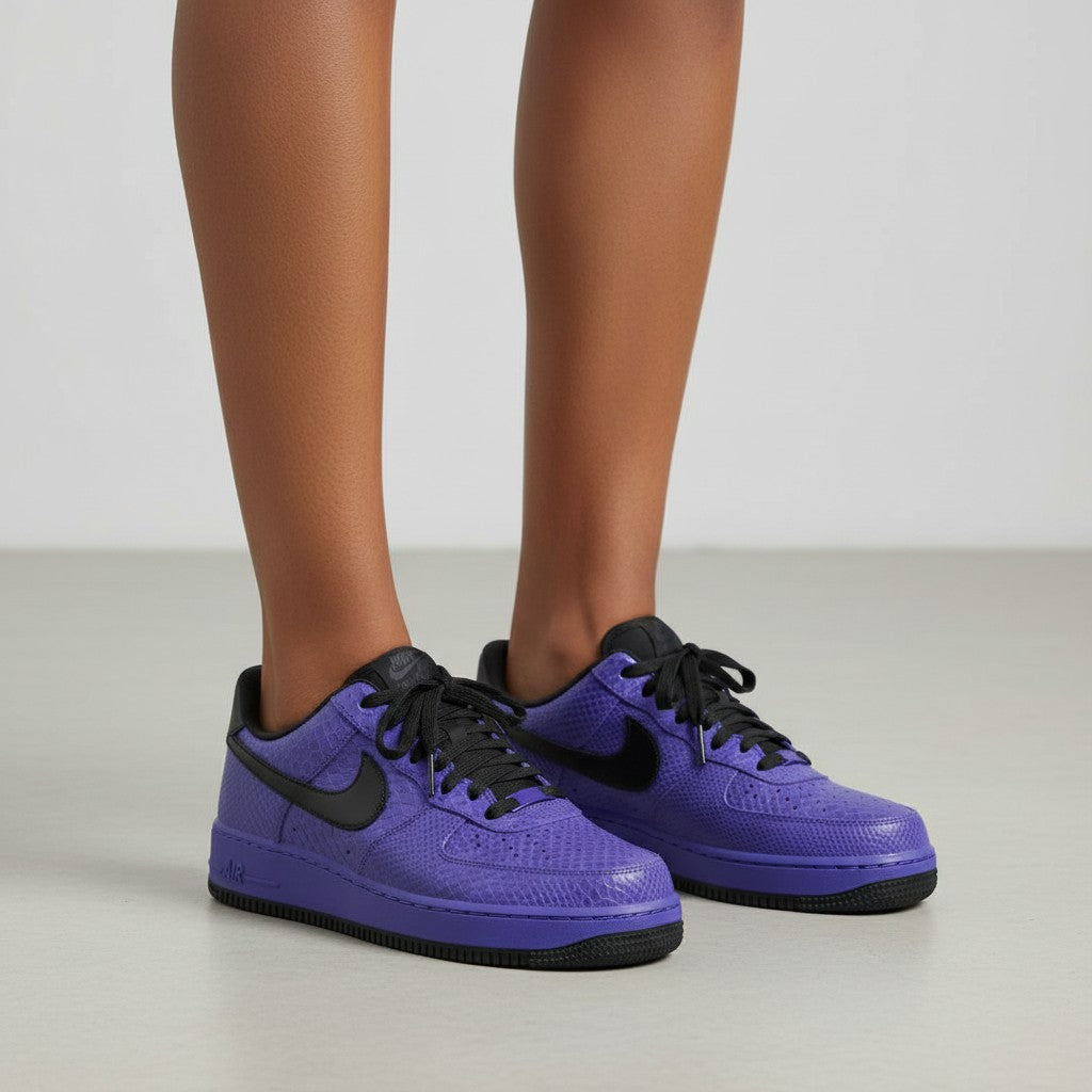 Men's Purple Croc-Embossed Low-Top Court Sneakers