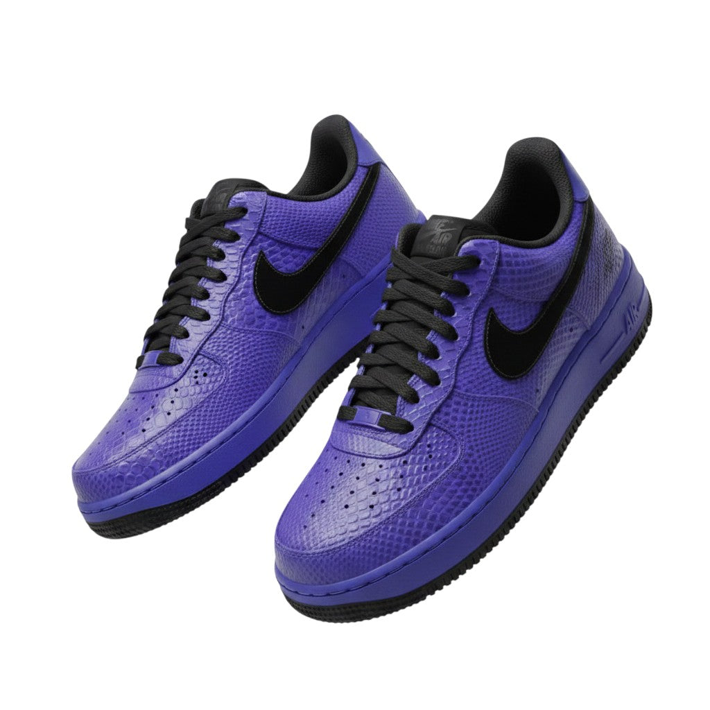 Men's Purple Croc-Embossed Low-Top Court Sneakers