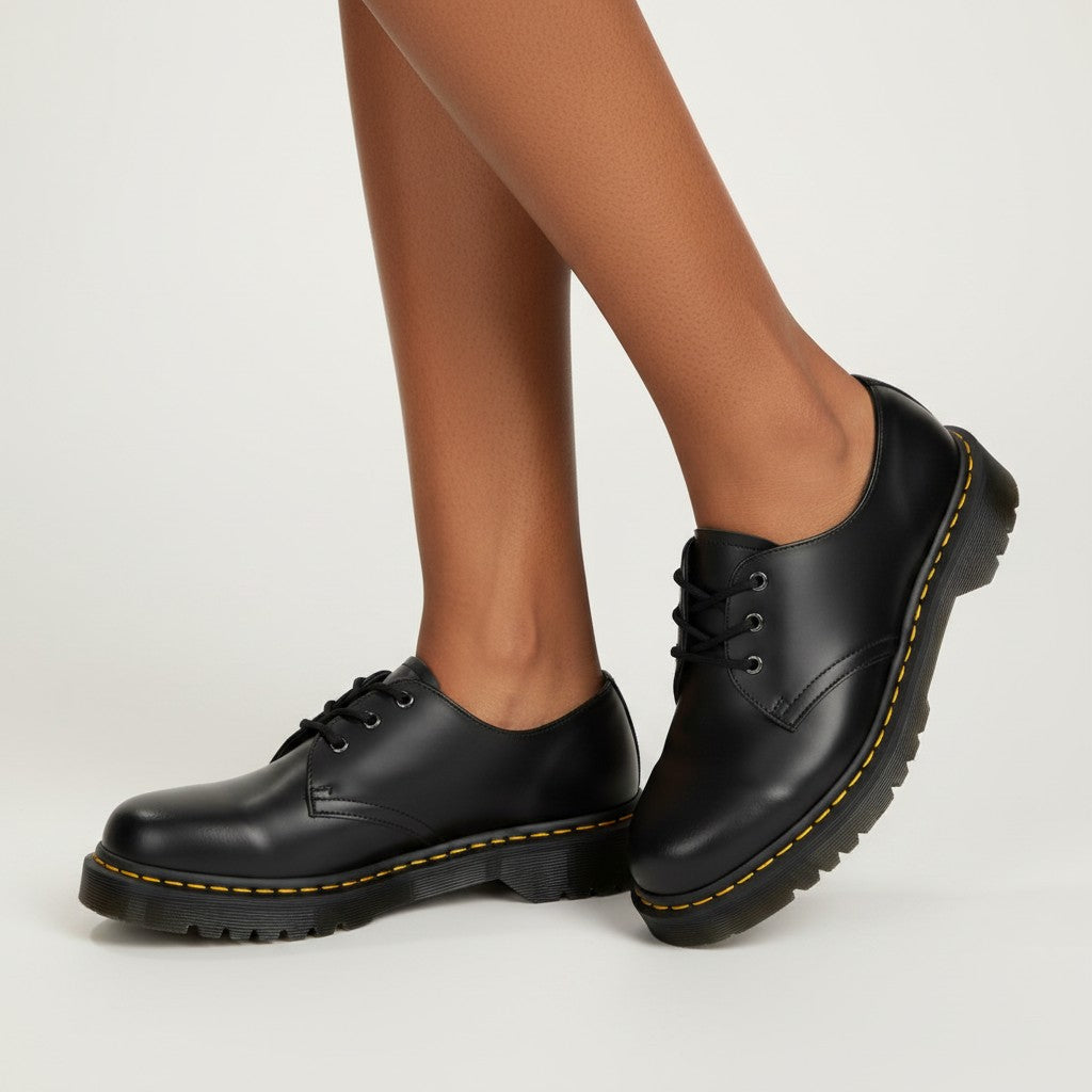 Men's Black Polished Leather Platform Derby Shoes