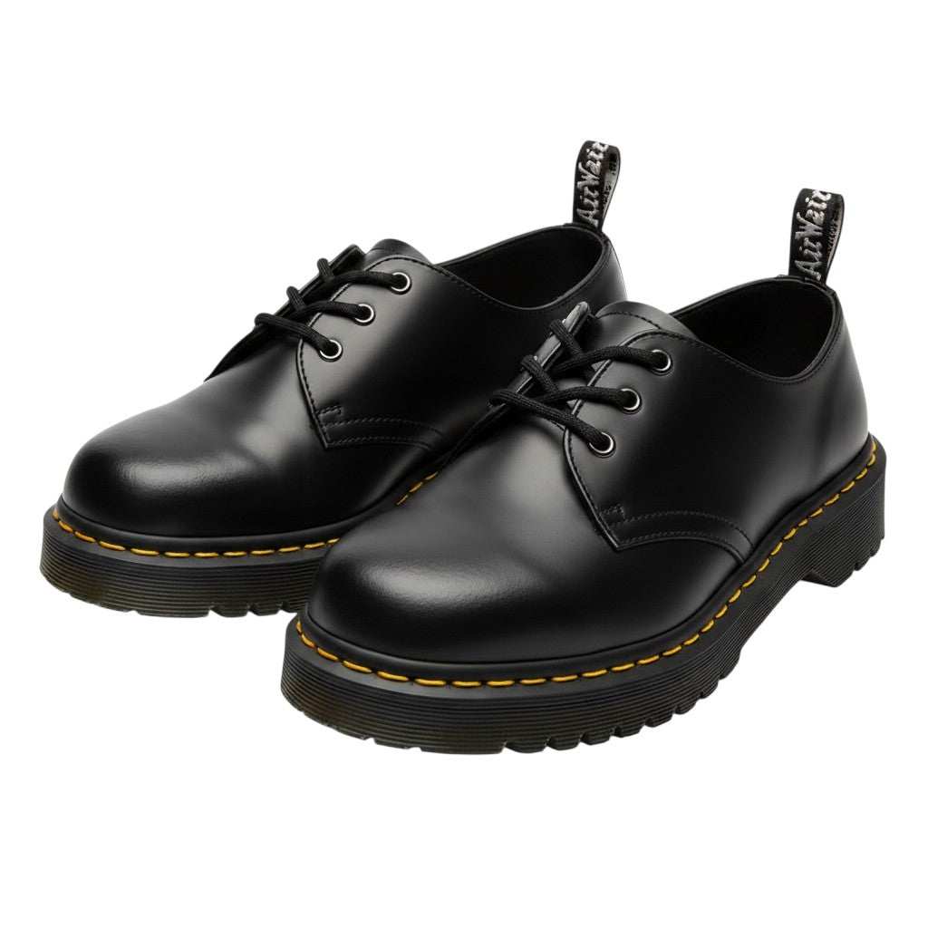 Men's Black Polished Leather Platform Derby Shoes