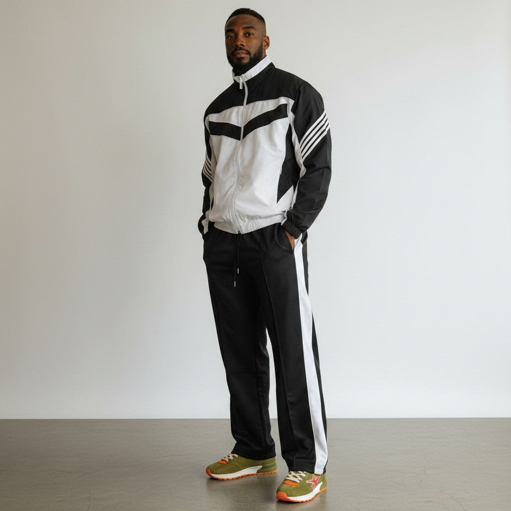 Men's Two-Piece Tracksuit Set - White & Black