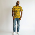 Men's Yellow Distressed Stripe Oversized Round-Neck Tee