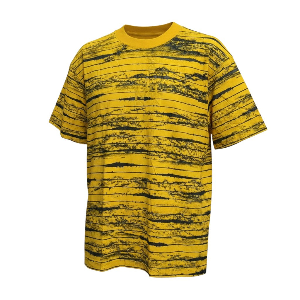 Men's Yellow Distressed Stripe Oversized Round-Neck Tee