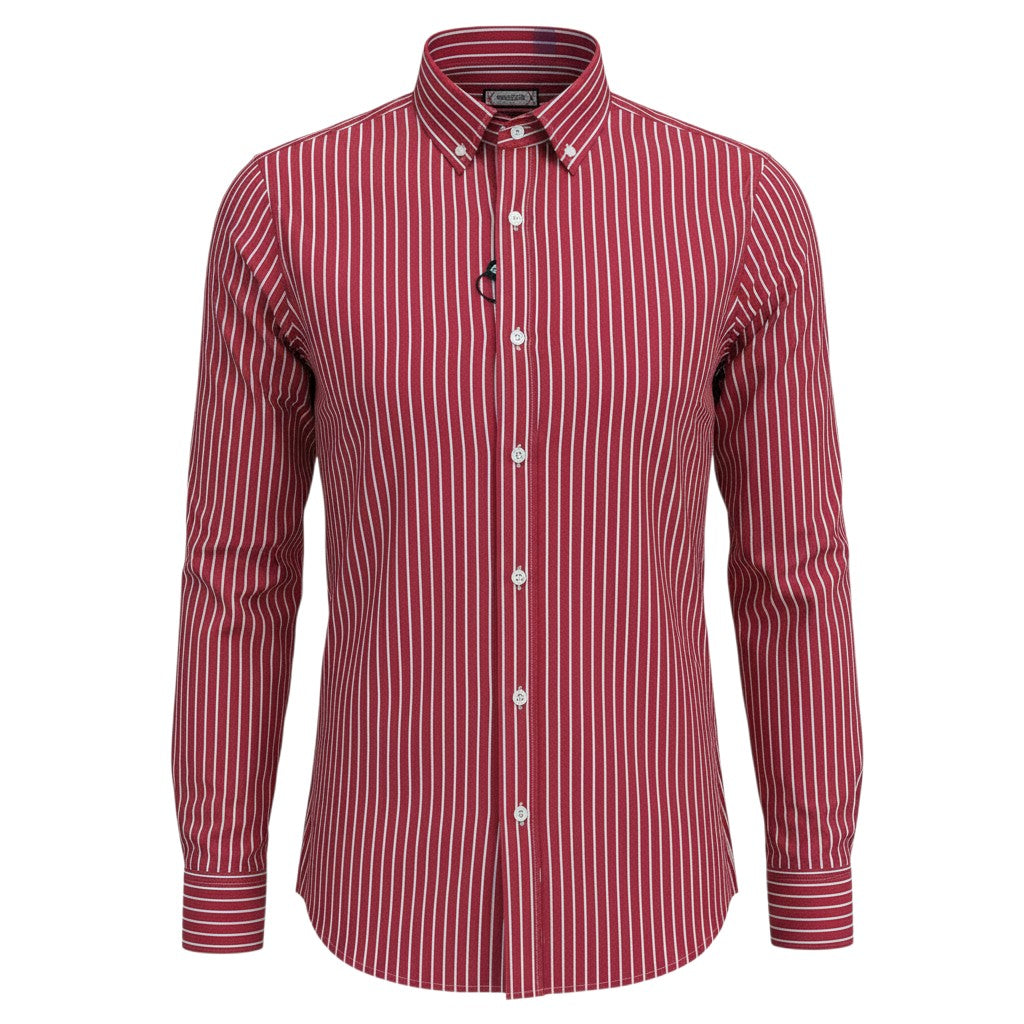 Burgundy Fine White Pinstripe Long-Sleeve Button-Down Shirt
