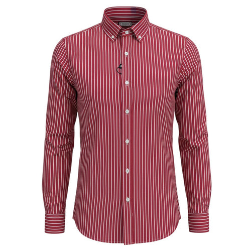 Burgundy Fine White Pinstripe Long-Sleeve Button-Down Shirt