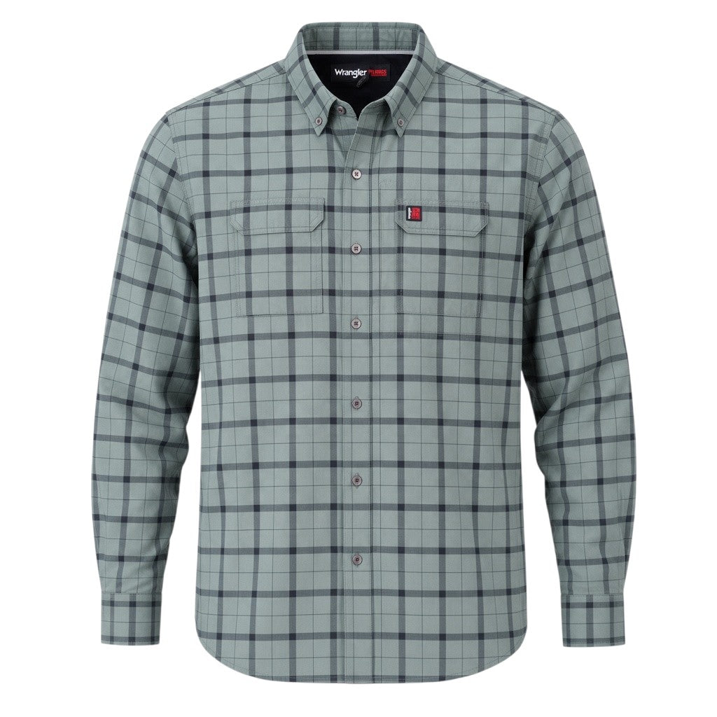 Grey-Green Check Long-Sleeve Twin-Pocket Shirt