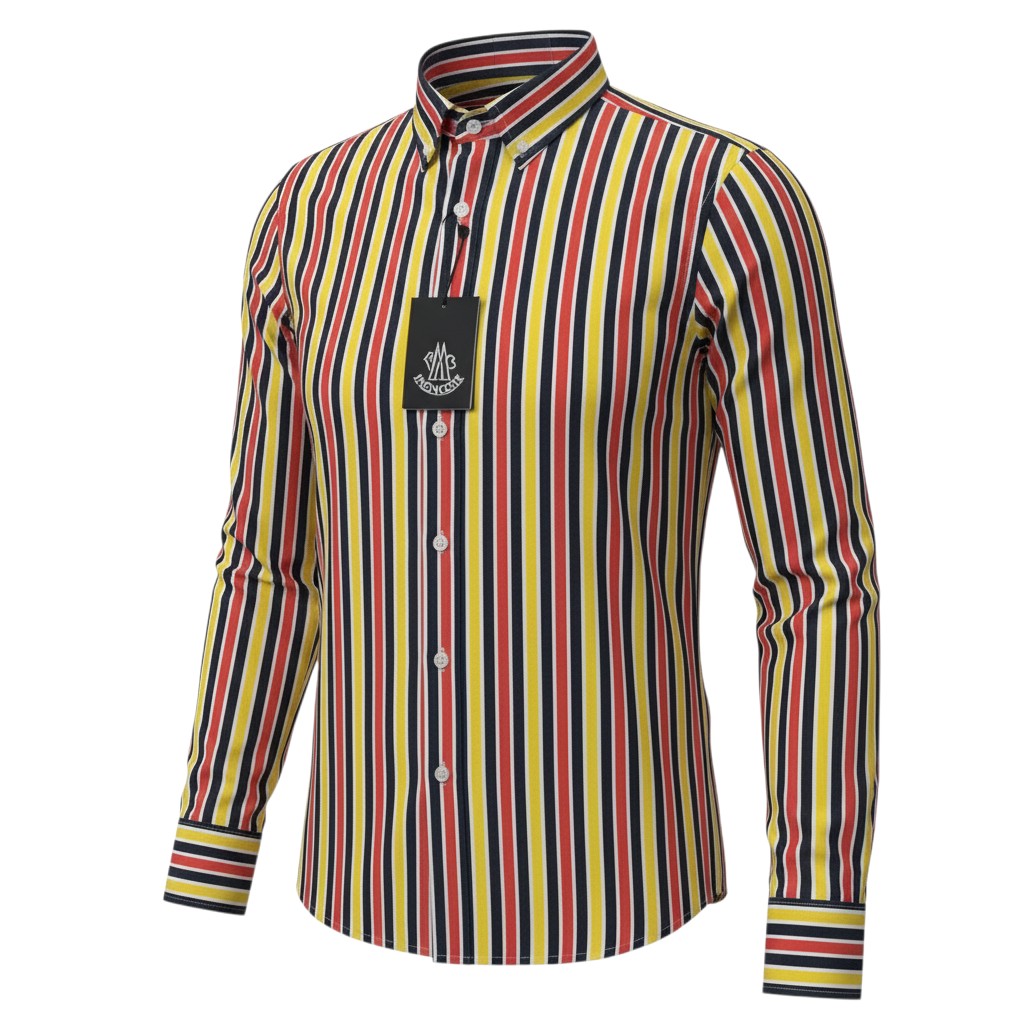 Yellow Red Black and White Bold Vertical Stripe Long-Sleeve Button-Down Shirt