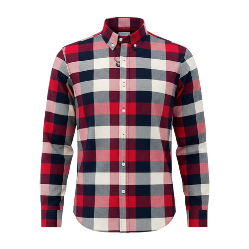 Red Navy Grey and Off-White Oversized Buffalo Check Long-Sleeve Button-Down Shirt