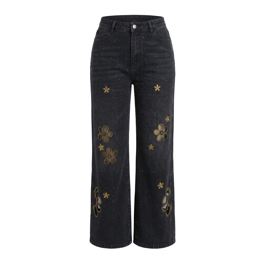 Floral cutout jeans ghost preview