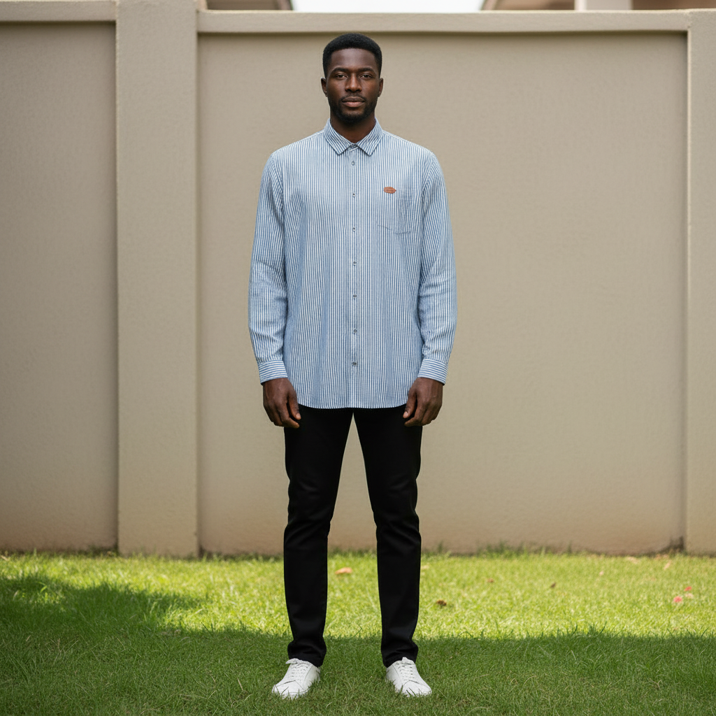 Front View – Blue Pinstripe Shirt (Clean Background)