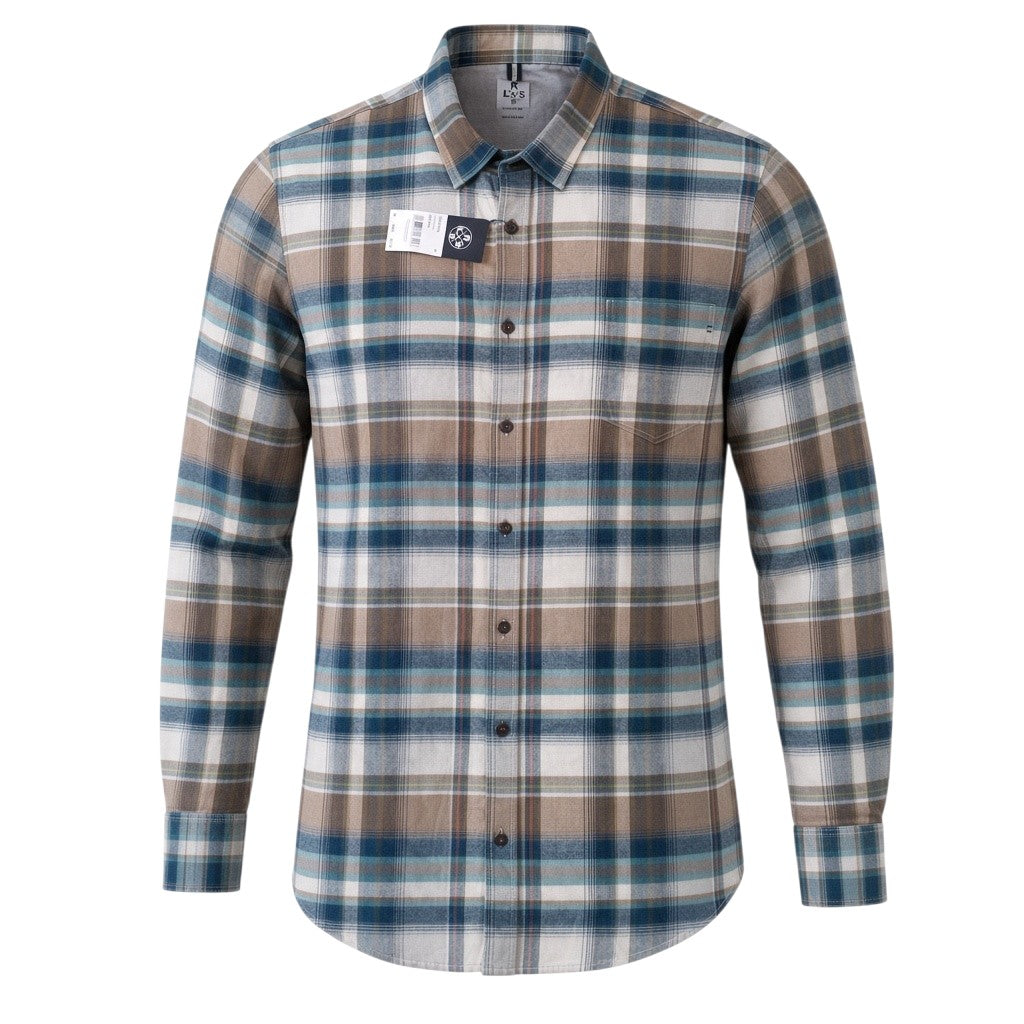 Teal & Brown Plaid Long-Sleeve Lumberjack Shirt