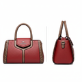 Two-Tone Woven Panel Top-Handle Tote – Red