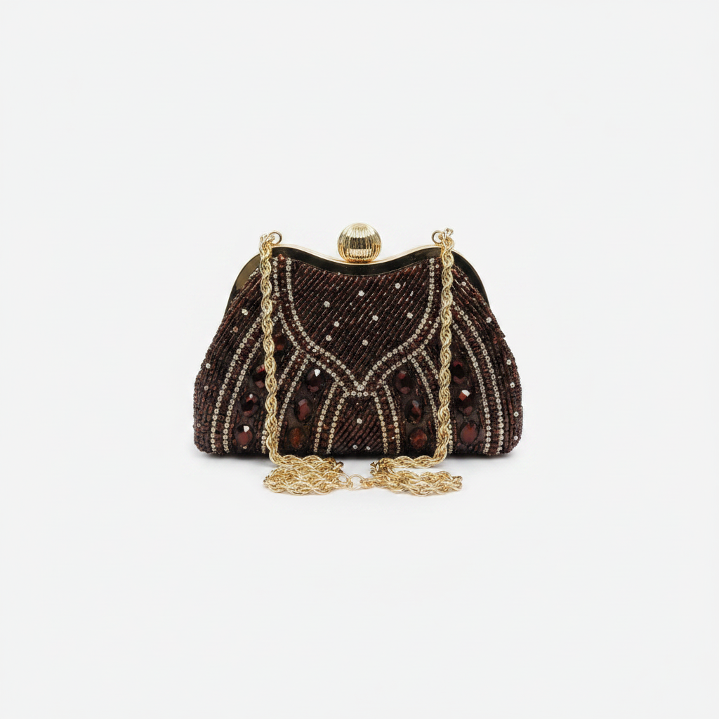 Beaded Cage Frame Evening Clutch – Olive Green,navy,silver,gold,red,brown,green, black