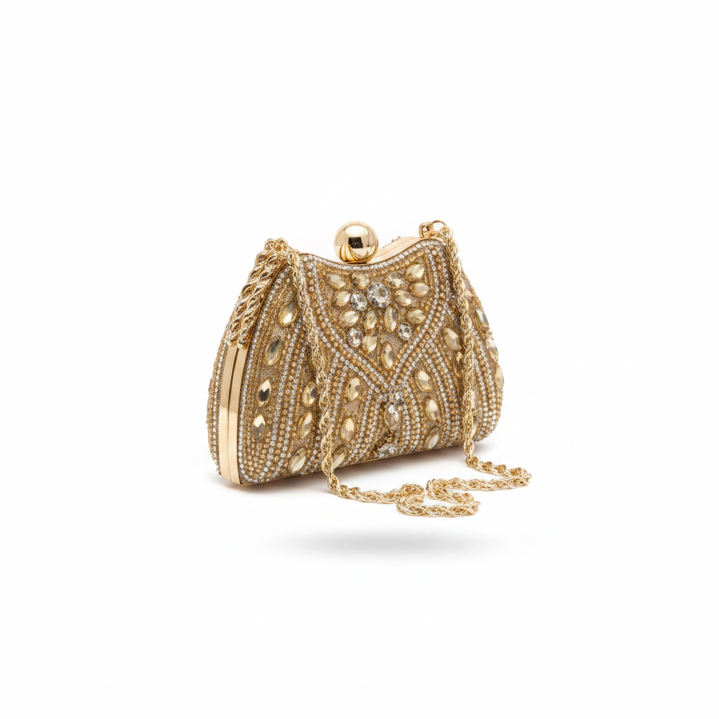 Beaded Cage Frame Evening Clutch – Olive Green,navy,silver,gold,red,brown,green, black