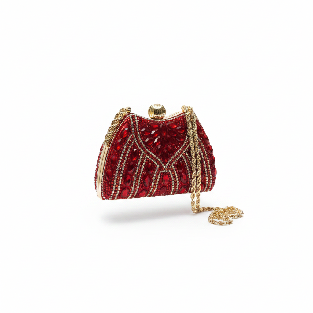 Beaded Cage Frame Evening Clutch – Olive Green,navy,silver,gold,red,brown,green, black