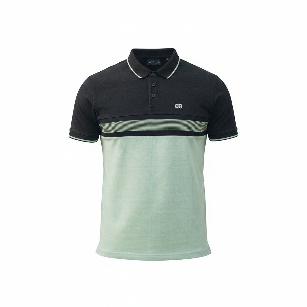 Benjamin Black Color-Block Unisex Polo (Black/Mint) - Size 4XL