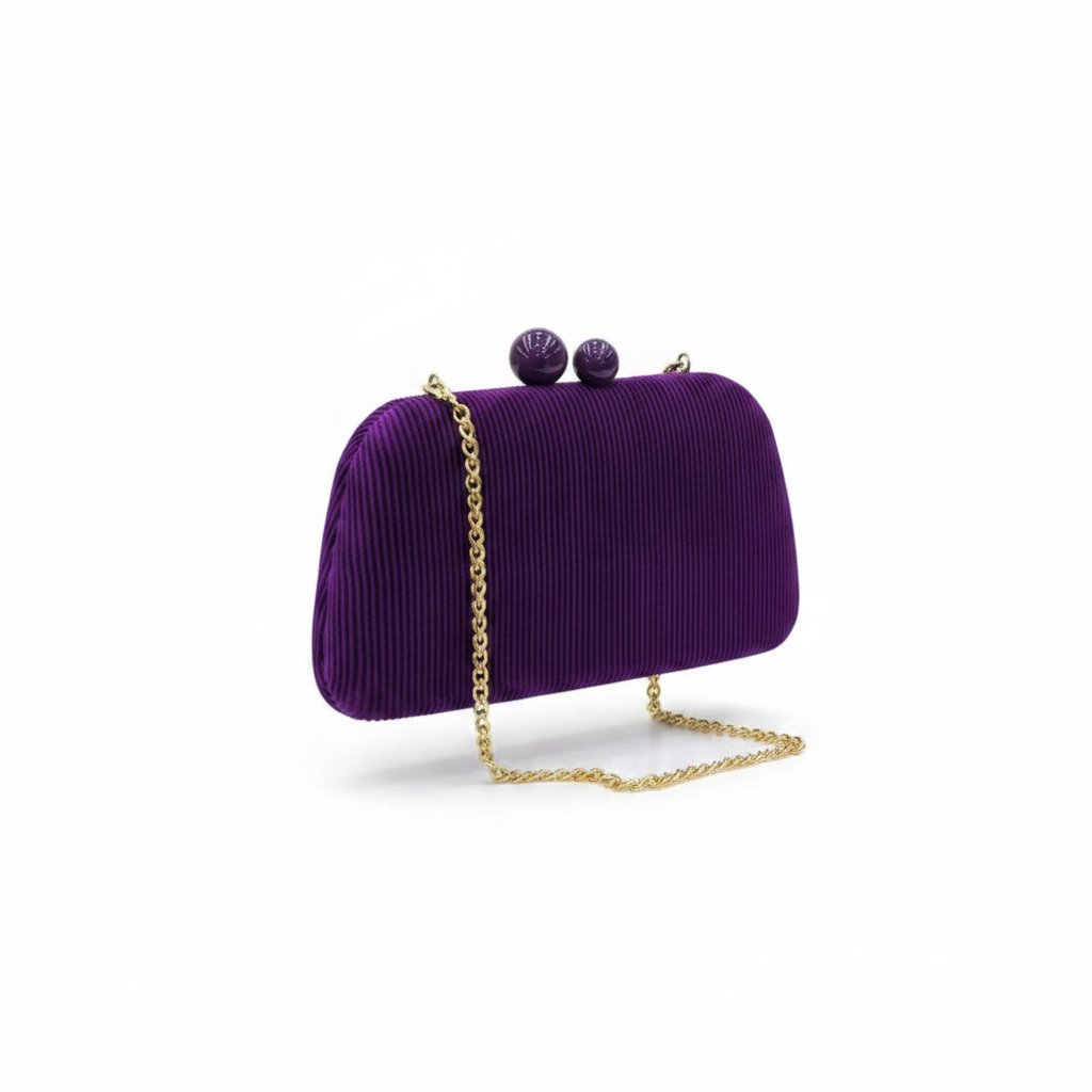 Enemuo Ribbed Velvet Ball-Clasp Box Clutch – Silver,Orange,Blue,Black,Purple,Wine,pink,navy,olive,green,brown