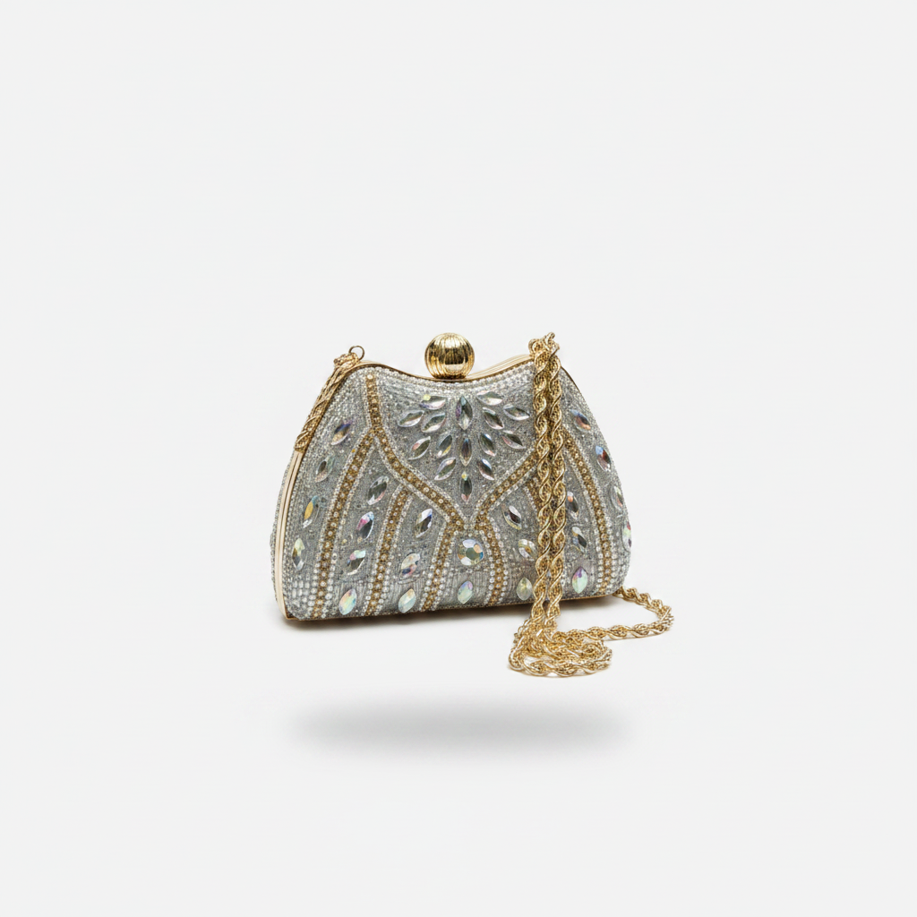 Beaded Cage Frame Evening Clutch – Olive Green,navy,silver,gold,red,brown,green, black