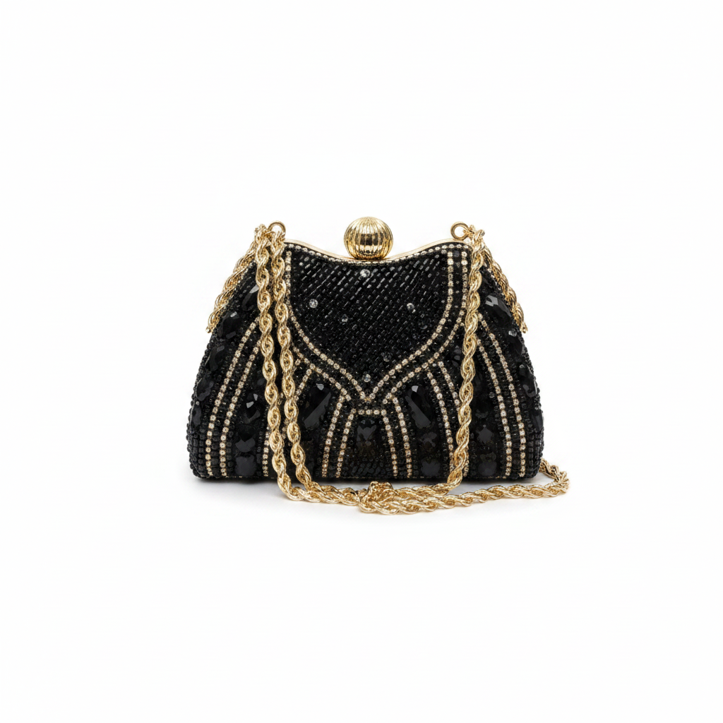 Beaded Cage Frame Evening Clutch – Olive Green,navy,silver,gold,red,brown,green, black