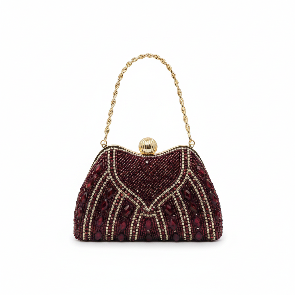 Beaded Cage Frame Evening Clutch – Olive Green,navy,silver,gold,red,brown,green, black